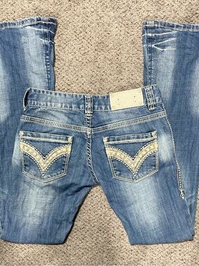 Y2K Rock & Roll Cowgirl Low Rise Bootcut Jeans 24x32 Bling Pocket Western